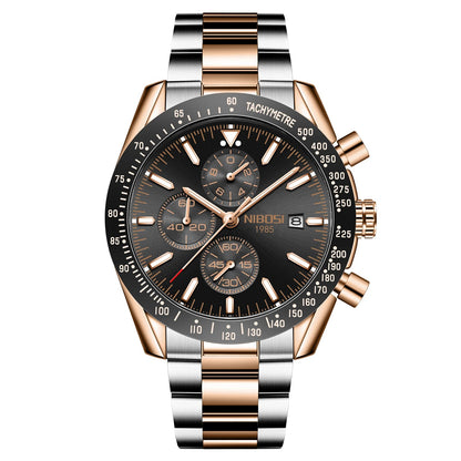 NIBOSI Men'S Stainless Steel Chronograph Watch Big Face Gold Black Analog Quartz Watch Luxury Waterproof Date Dress Watch Men