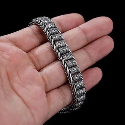 Retrosen Retro Men Bracelet Simple and Generous Silver Bracelet Woven Six-Character Mantra Chain Fashion Jewelry