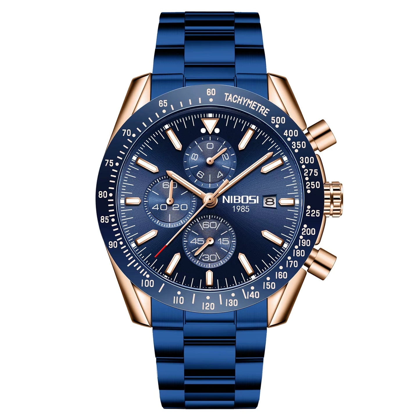 NIBOSI Men'S Stainless Steel Chronograph Watch Big Face Gold Black Analog Quartz Watch Luxury Waterproof Date Dress Watch Men
