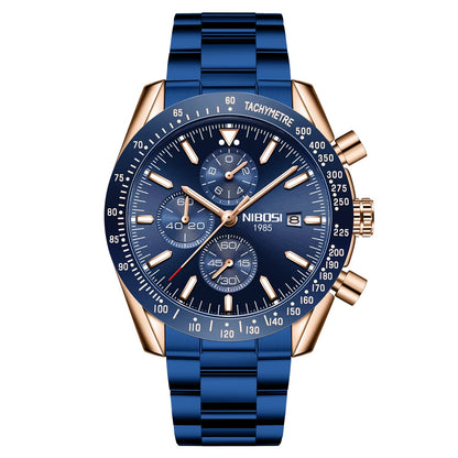NIBOSI Men'S Stainless Steel Chronograph Watch Big Face Gold Black Analog Quartz Watch Luxury Waterproof Date Dress Watch Men