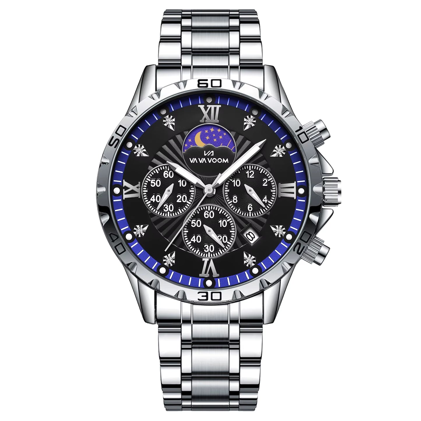 Stainless Steel Men Quartz Watch 43Mm Leisure Business Feng Shui Diamond Night Glow Gold Black Sports Quartz Watch Free Shipping