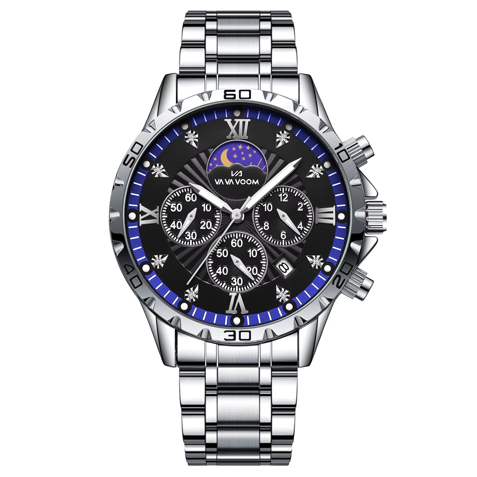Stainless Steel Men Quartz Watch 43Mm Leisure Business Feng Shui Diamond Night Glow Gold Black Sports Quartz Watch Free Shipping