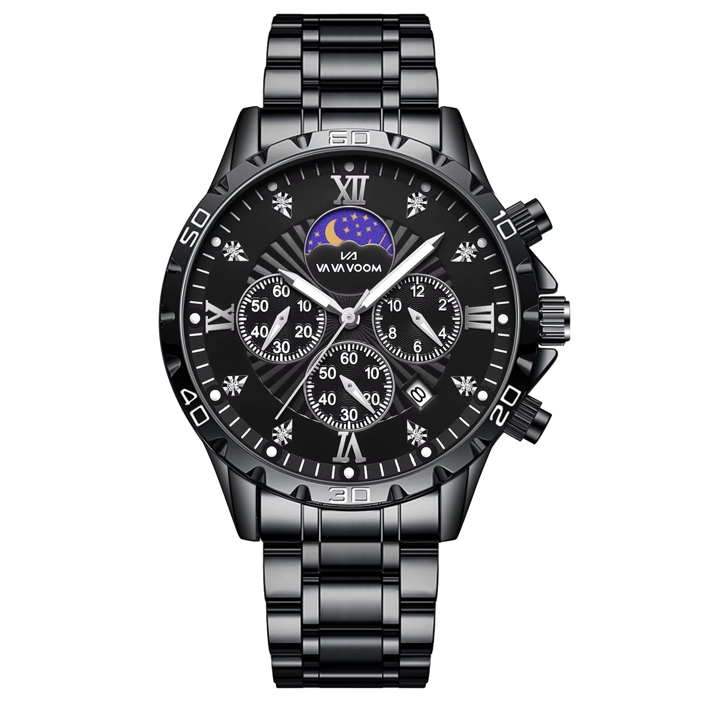 Stainless Steel Men Quartz Watch 43Mm Leisure Business Feng Shui Diamond Night Glow Gold Black Sports Quartz Watch Free Shipping