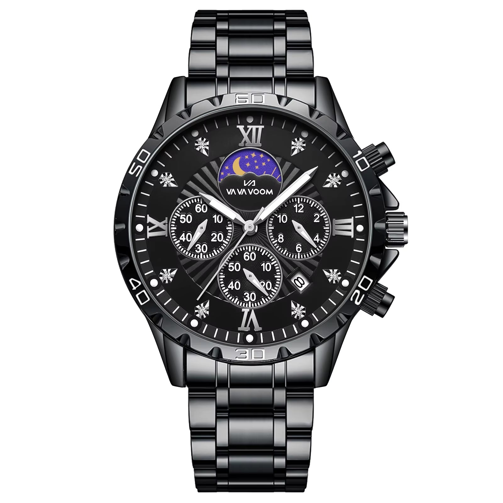 Stainless Steel Men Quartz Watch 43Mm Leisure Business Feng Shui Diamond Night Glow Gold Black Sports Quartz Watch Free Shipping