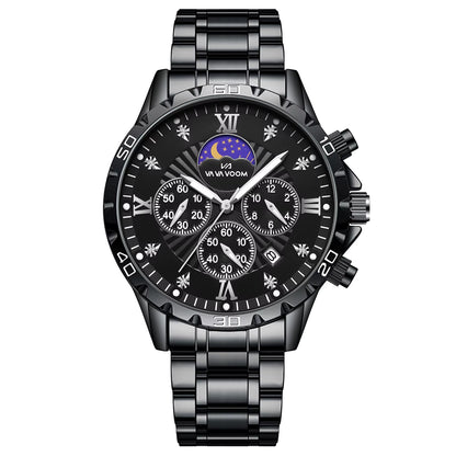 Stainless Steel Men Quartz Watch 43Mm Leisure Business Feng Shui Diamond Night Glow Gold Black Sports Quartz Watch Free Shipping