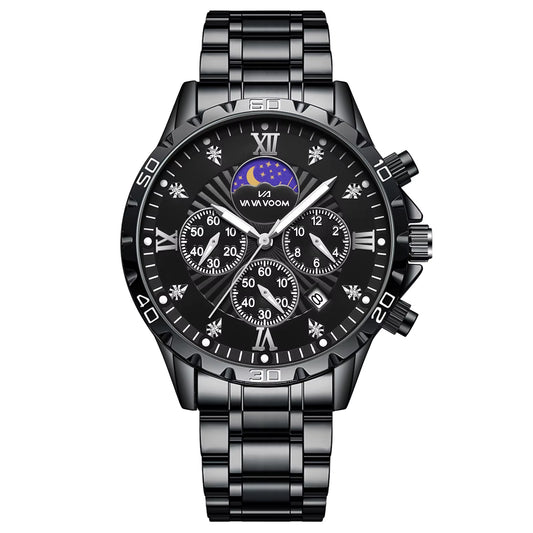 Stainless Steel Men Quartz Watch 43Mm Leisure Business Feng Shui Diamond Night Glow Gold Black Sports Quartz Watch Free Shipping