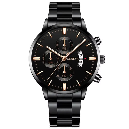 Fashion Men Black Stainless Steel Watch Luxury Calendar Quartz Wrist Watch Mens Business Watches for Man Clock Relogio Masculino