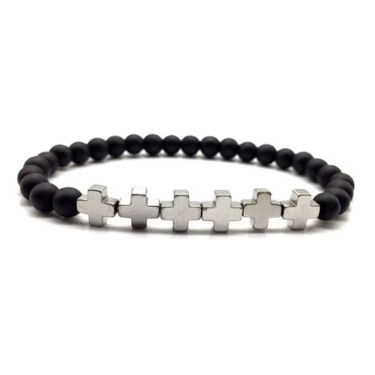 Men Bracelet Natural Black Hematite Beaded Bracelet Handmade Men Women Cross Natural Stone Diffuser Bracelets Men Jewelry Gifts