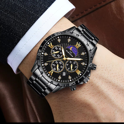 Stainless Steel Men Quartz Watch 43Mm Leisure Business Feng Shui Diamond Night Glow Gold Black Sports Quartz Watch Free Shipping