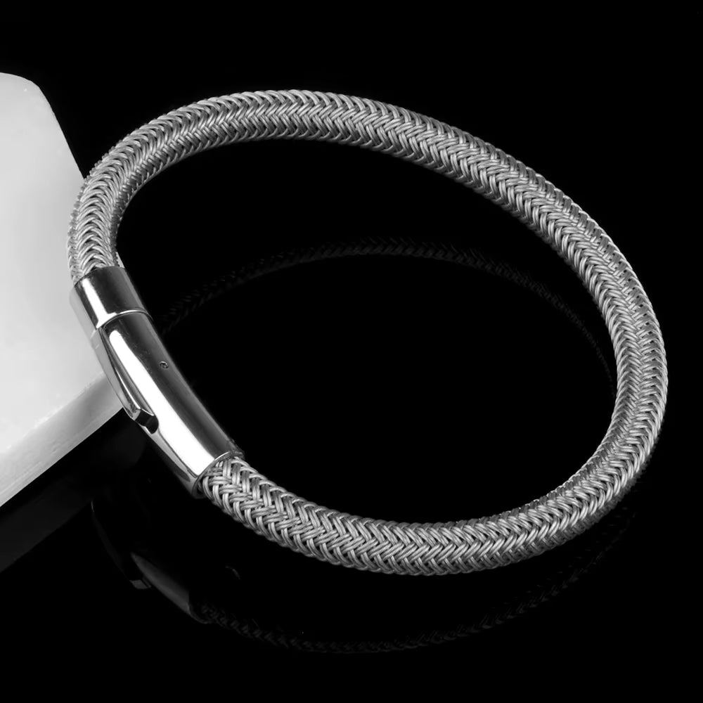 Simple Style Punk Black Metal Wire Rope Men Bracelet Stainless Steel Clasp Fashion Bracelet for Men Jewelry