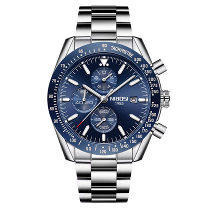 NIBOSI Men'S Stainless Steel Chronograph Watch Big Face Gold Black Analog Quartz Watch Luxury Waterproof Date Dress Watch Men