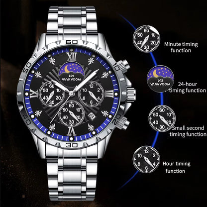 Stainless Steel Men Quartz Watch 43Mm Leisure Business Feng Shui Diamond Night Glow Gold Black Sports Quartz Watch Free Shipping