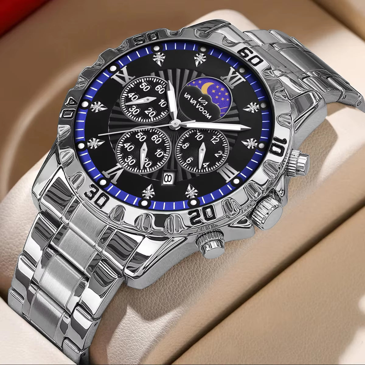 Stainless Steel Men Quartz Watch 43Mm Leisure Business Feng Shui Diamond Night Glow Gold Black Sports Quartz Watch Free Shipping