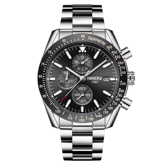 NIBOSI Men'S Stainless Steel Chronograph Watch Big Face Gold Black Analog Quartz Watch Luxury Waterproof Date Dress Watch Men